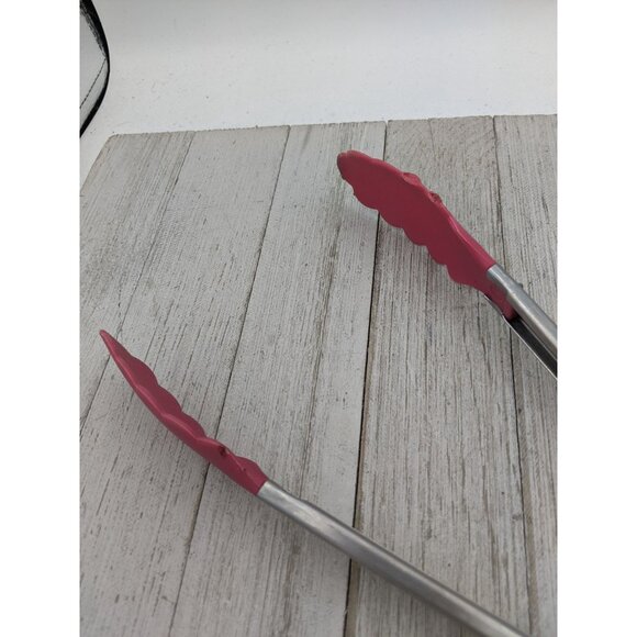 Locking Stainless Steel 10 1/4" Tongs Pink Shell Shaped - Picture 3 of 10